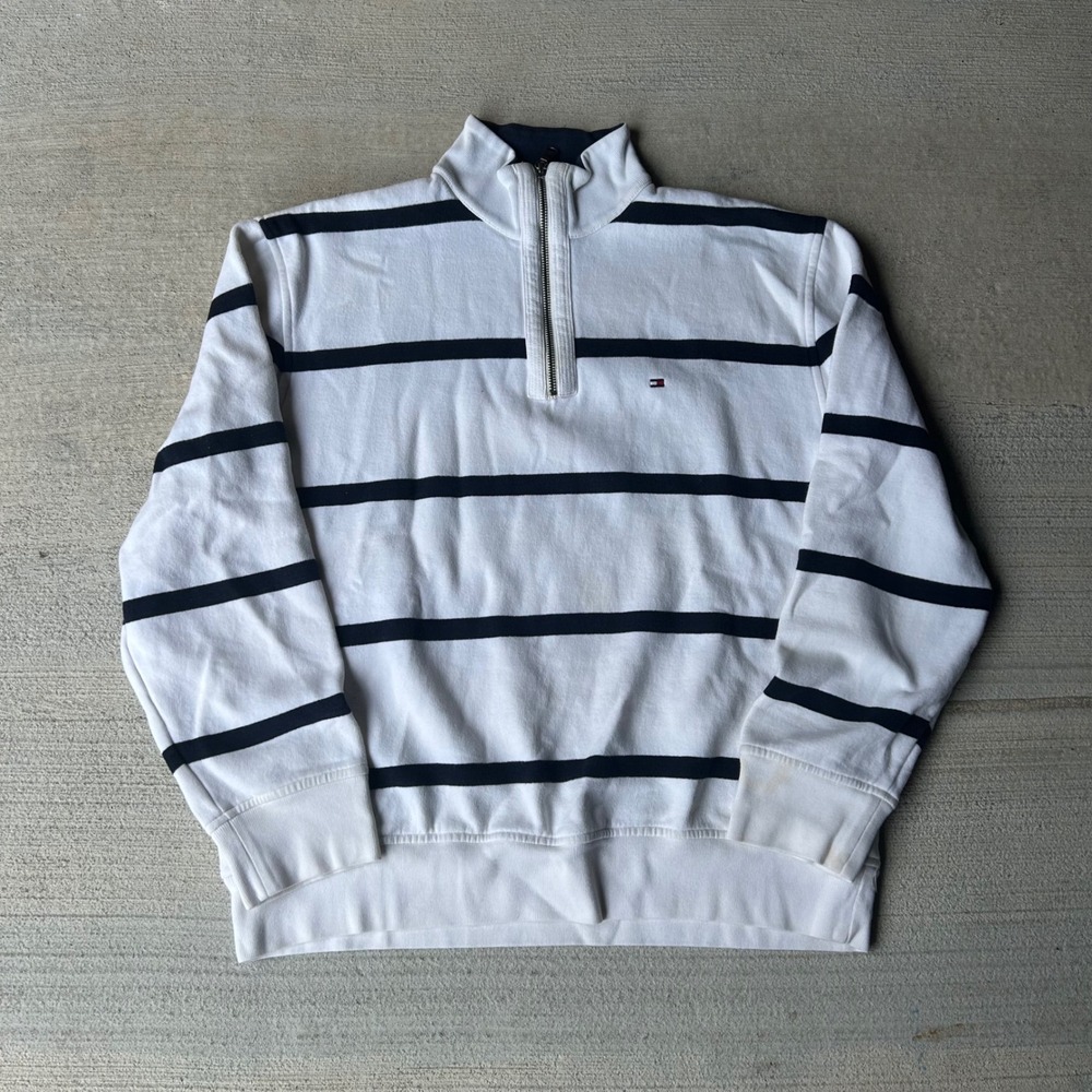 2000s old money Tommy Hilfiger mens Quarter Zip luxury Pullover Sweatshirt